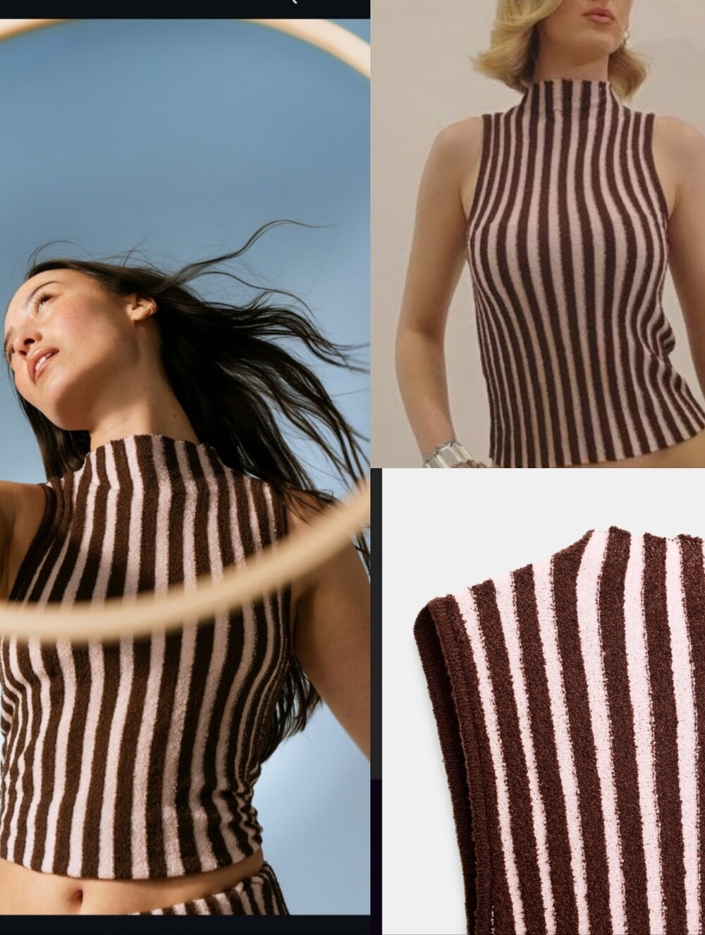 New Zara Striped Textured High Neck Sleeveless Knit Top - Picture 3 of 12
